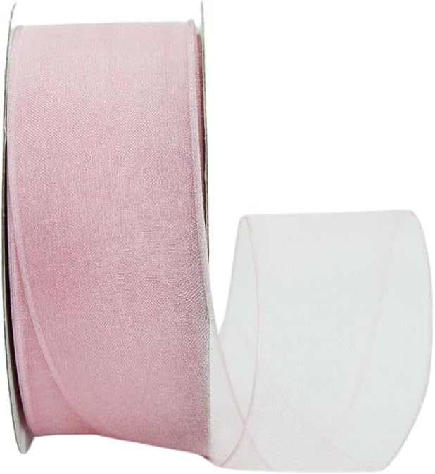 Ribbon Bazaar Sheer Organza Wired Ribbon - 100% Polyester Wire Edged Ribbon for Floral Decor, Table Arrangements, Apparel Embellishment & More - 1-1/2" Light Pink 25yd
