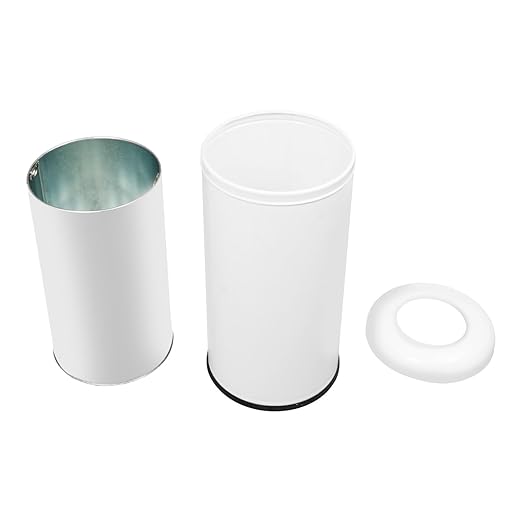 15.48 Gallon Commercial Trash Can, White Open Top Outdoor Indoor Waste Container Stainless Steel Large Garbage Enclosure with Lid, 15 x 30.7 inch
