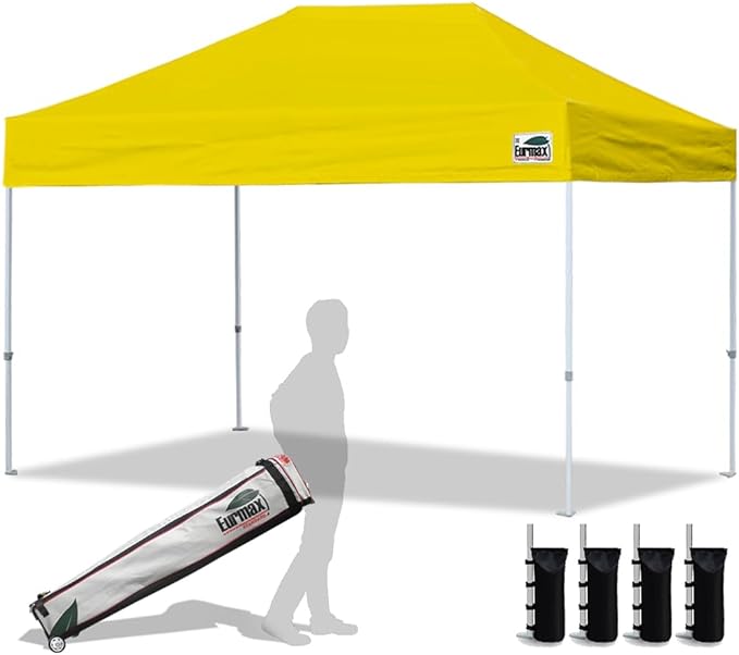 Eurmax USA 8'x12' Pop Up Canopy Tent Commercial Instant Canopies with Heavy Duty Roller Bag,Bonus 4 Sand Weights Bags (Yellow)
