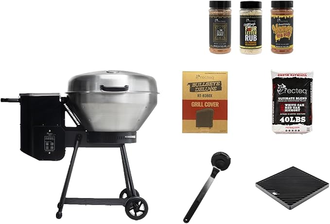 recteq Pellet Grill RT-B380 Bullseye + Searing Essentials Bundle, BBQ, Outdoor, and Electric Pellet Smoker Grill, Electric Smokers, Uses 100% Wood Pellets for Ribs, Brisket, Chicken, Sear, Smoke