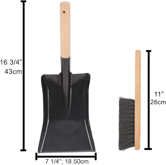 Coal Shovel and Hearth Brush Set Made of Natural Wood and Coco Bristles, Hearth Tidy Set, Fireplace Shovel and Brush, Fireplace Tool Set, Metal Brush Pan Set, Fireplace Tools, Firepit Tools