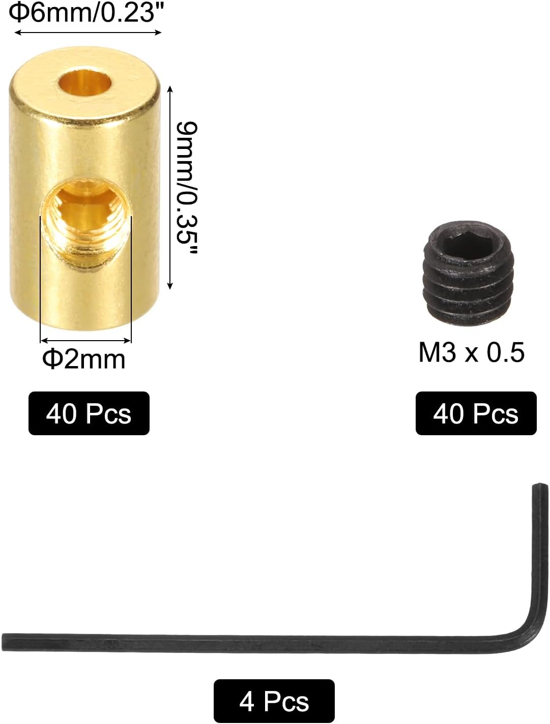 MECCANIXITY 40 Pcs Metal Locking Pin Backs, Locking Pin Keepers Clasp 9mm(H) with 4 Wrench Replacement in Storage Case for Badge, Brooch, Gold Tone