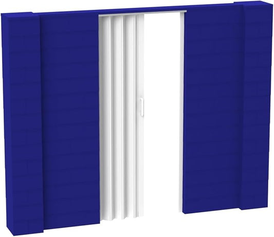 EverBlock 9’ x 7’ Wall Kit with Accordion Door | 3’ x 7’ Doorway | Modular Building Blocks | Wall Display System | Room Divider & Partition | Easy to Connect & Reuse | Indoor & Outdoor Use | Blue
