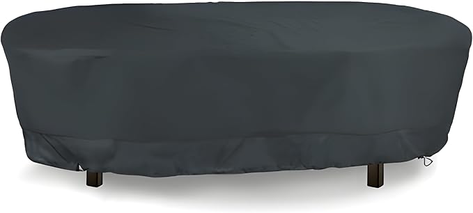 Eevelle Meridian Patio Oval Table Cover with Marine Grade Fabric - Waterproof Outdoor Table Cover - Furniture Set Covers for Dining Table - Easy to Install - (25.5" H x 60" L x 36" W, Charcoal Gray)