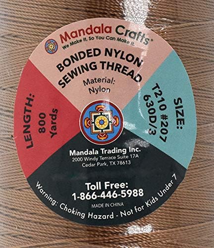 Mandala Crafts Bonded Nylon Thread - Russet Brown Heavy Duty Sewing Threads - 800 YDs Size 207 630D T210 Tex 210 for Leather, Jeans, Weaving, Outdoor, Marine, Upholstery