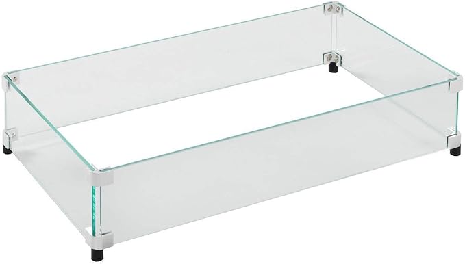 Outdoor GreatRoom Co Fire Pit Wind Guard - 12" x 24" Rectangular Fire Pit Glass Wind Guard for Firepit Burner - 6 Inch Tall Tempered Glass Panels, Secure Aluminum Clips, Rubber Bases, Easy Assembly