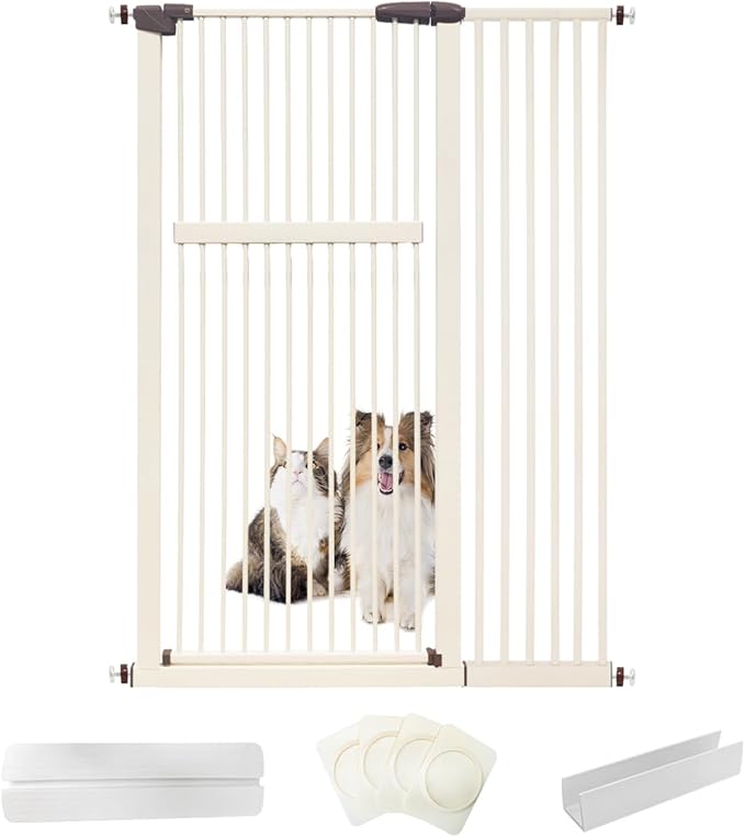 Lumizone Extra Tall Pet Gate 55.12" High Pressure Mounted 42.52"-46.64" Extra Wide (9 Sizes) 1.37" Gap for Cat Dog Stairs Doorway Hallway No Drilling Auto-Close (42.52"-46.64" W, Cream White)
