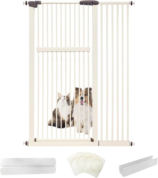 Lumizone Extra Tall Pet Gate 55.12" High Pressure Mounted 42.52"-46.64" Extra Wide (9 Sizes) 1.37" Gap for Cat Dog Stairs Doorway Hallway No Drilling Auto-Close (42.52"-46.64" W, Cream White)