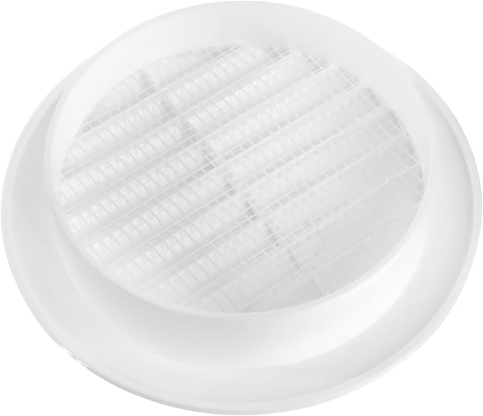 White 4" Inch Round Ventilation Grille with Insect mesh. (Duct 4Ø / Grille 5Ø) Ventilation Applications. Indoor and Outdoor Vent Cover. Available 3 Sizes / 4 Colors.