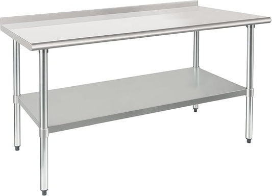 HARDURA Stainless Steel Prep & Work Table 30 x 60 Inches NSF Heavy Duty Commercial with Undershelf and Backsplash, Galvanized Legs for Commercial Food Prep