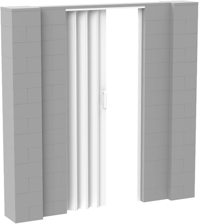 EverBlock 7’ x 7’ Wall Kit with Accordion Door | 3’ x 7’ Doorway | Modular Building Blocks | Wall Display System | Room Divider & Partition | Connect & Reuse | Indoor & Outdoor Use | Light Gray