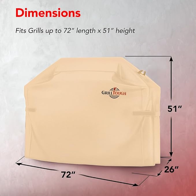 Heavy Duty BBQ Grill Cover for Outdoor Grill, 72 Inch – Waterproof, Weather Resistant, UV & Fade Resistant with Adjustable Straps – Gas Grill Cover for Weber, Genesis, Charbroil, etc. Tan