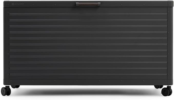 MIRADOR 134 Gallon Outdoor Storage Box Waterproof, Metal Deck Box with wheels for Patio Furniture, Garden Tools, Outdoor Cushion, Charcoal
