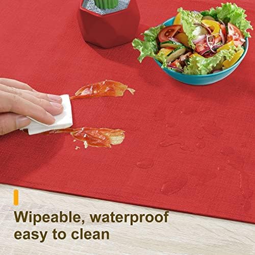 Waterproof Wipeable Table Runner, Farmhouse Dresser Runner, Rustic for Kitchen, Bedroom, Living Room, Indoor and Outdoor (60'', Red)