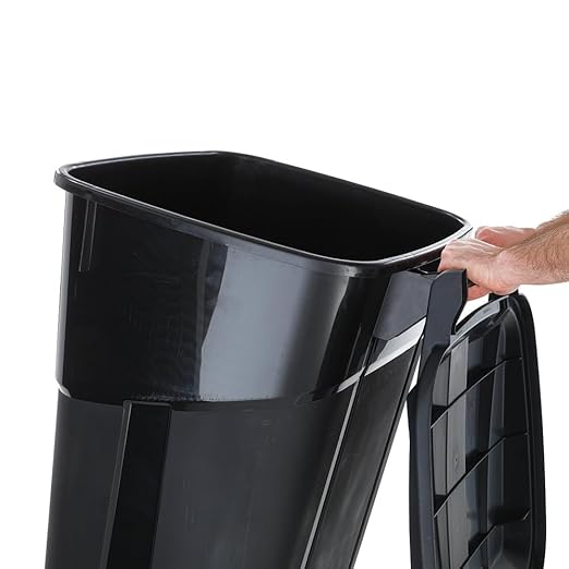 32 Gallon Heavy Duty Wheeled Plastic Garbage Can with Attached Lid and Easy Grip Handle – Bottom Hand Groove, Rugged Wheels, Indoor Outdoor Trash Can for Home, Kitchen, Yard, Patio (1)