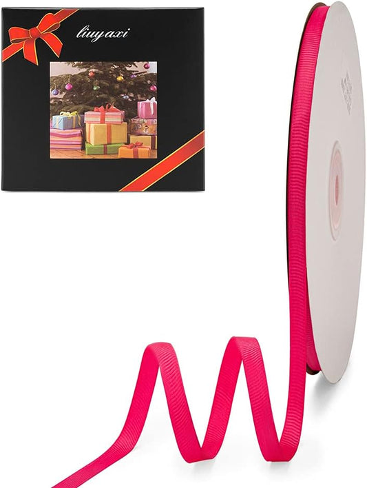 LIUYAXI 1/4" X 50 Yards Solid Hot Pink Grosgrain Ribbon, Perfect for Crafts, Wedding Decor, DIY Hair Accessories, Sewing, Gift Package Wrapping and More
