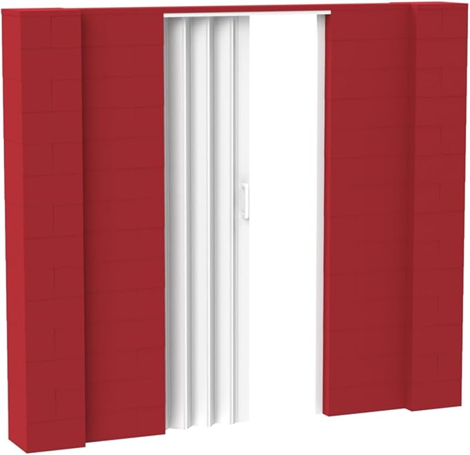 EverBlock 8’ x 7’ Wall Kit with Accordion Door | 3’ x 7’ Doorway | Modular Building Blocks | Wall Display System | Room Divider & Partition | Easy to Connect & Reuse | Indoor & Outdoor Use | Red