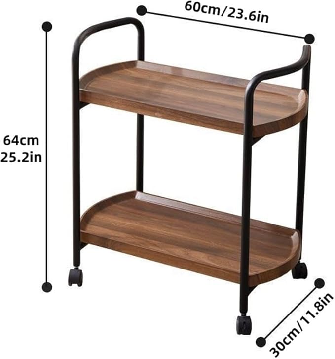 Rolling Cart with Table Top, Double Layer Bar Cart, Small Tea Cart with Wheels, Wooden Serving Carts for Hotels, Restaurants, and Homes