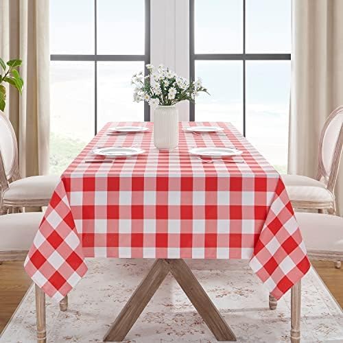Softalker Gingham Checkered Tablecloth Square - Outdoor Waterproof Buffalo Plaid Table Cloth, Stain Resistant Washable Table Cover for Picnic, Camping - Red and White, 2 Pack - 54 x 54 Inch