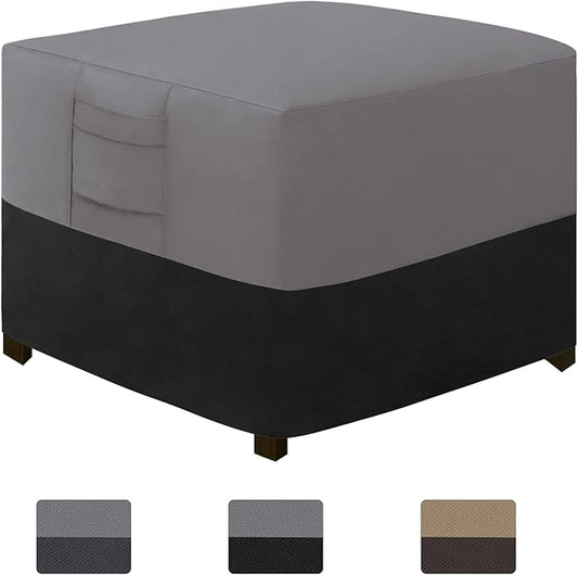 Easy-Going Outdoor Ottoman Cover, Waterproof Patio Ottoman Cover, Heavy Duty Outdoor Furniture Cover with Padded Handles (28"x28"x17", Gray/Black)
