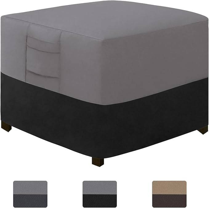 Easy-Going Outdoor Ottoman Cover, Waterproof Patio Ottoman Cover, Heavy Duty Outdoor Furniture Cover with Padded Handles (33"x33"x17", Gray/Black)