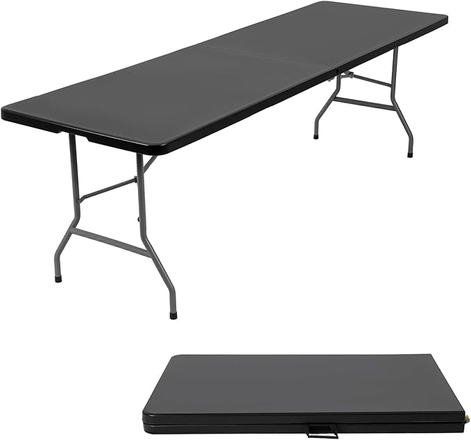 FDW 8FT Folding Table Half Portable Foldable Table Picnic Table for Office Home Camping Party (Black, 8 FT)