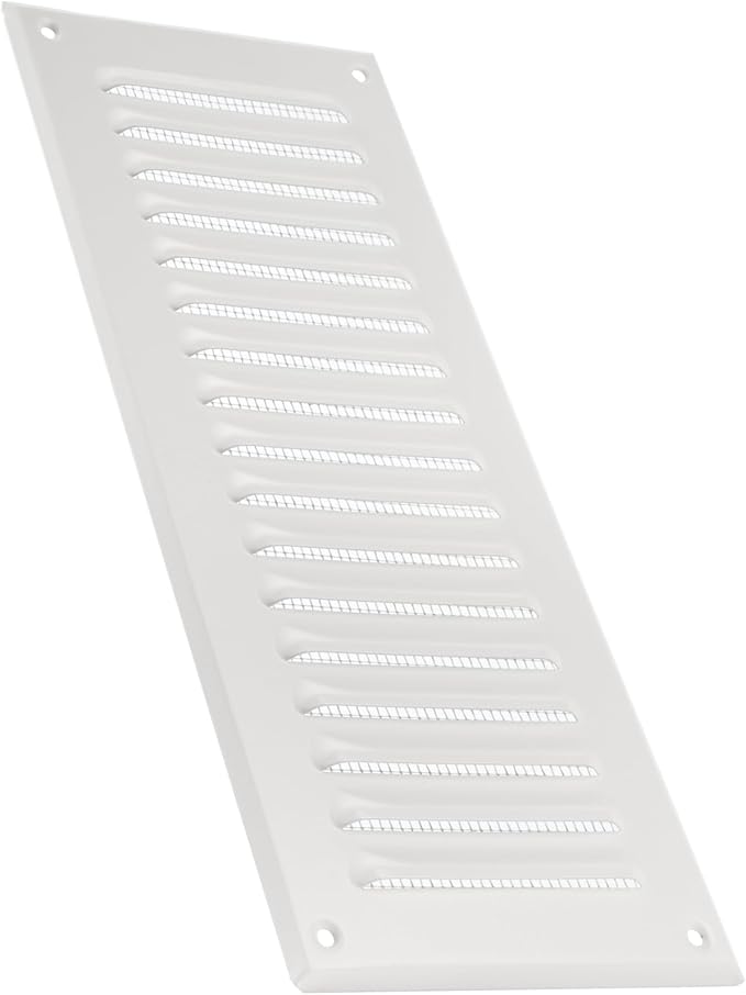 Vent Systems – 3.35 x 9.84 Inch (Inner) White Metal Rectangular Soffit Air Vent Grille Cover, Register Vent Deflector Louver Built-in Mesh HVAC For Bathroom Home Office Kitchen 4.92" x 11.61" (Outer)