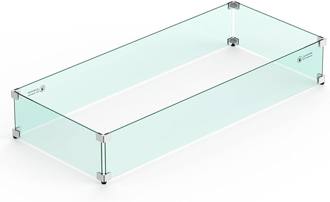 Skyflame 42" X 18" Rectangular Fire Pit Glass Wind Guard Replacement for Outdoor