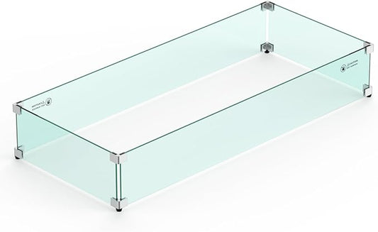 Skyflame 42" X 18" Rectangular Fire Pit Glass Wind Guard Replacement for Outdoor