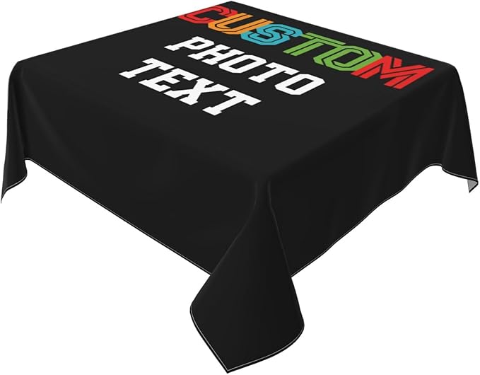 Custom Square Tablecloth, Design Your Logo Text Photo, Personalized Oil Proof Wipeable Table Cover for Restaurant, Family Party, Picnic, Wedding Anniversary Decoration, 60in