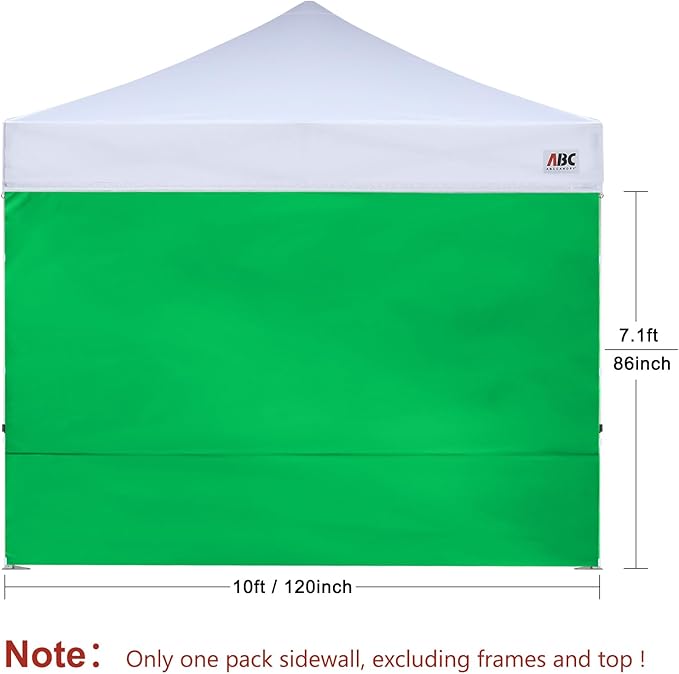 ABCCANOPY Instant Canopy SunWall 10x10 FT, 1 Pack Sidewall Only, No Frame or Top, Kelly Green
