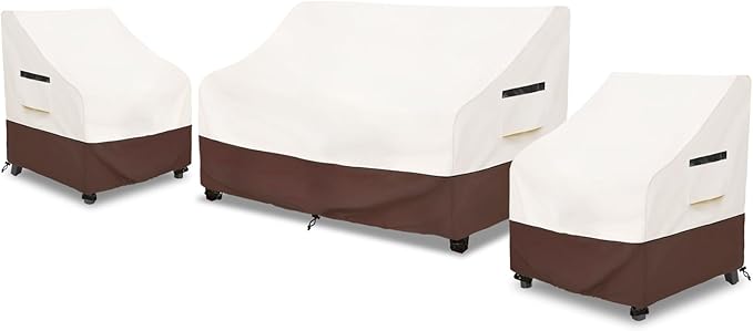 Patio Furniture Covers,3 Piece Heavy Duty Waterproof Outdoor Furniture Cover,Outdoor Furniture Covers for Patio Furniture,Includes 2 Patio chair covers 30in and 1 Patio loveseat cover 58in,Beige