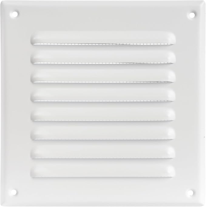 Square Ventilation Grille / 5" x 5" Inch Inside Measurement/White Metal Air Vent Louver - Inside/Outside use / 6.5" x 6.5" Inch Outer Measurement