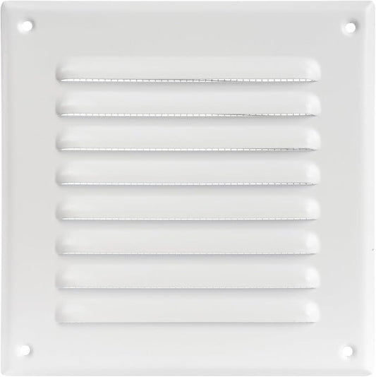 Square Ventilation Grille / 5" x 5" Inch Inside Measurement/White Metal Air Vent Louver - Inside/Outside use / 6.5" x 6.5" Inch Outer Measurement