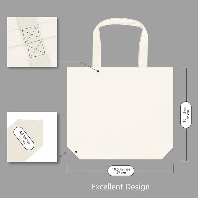 TOPDesign 6-Pack Super Strong Large 12oz Cotton Canvas Tote Bags, Reusable Grocery Shopping Cloth Bags, Fashionable Two-Tone Totes for Crafts, DIY Your Creative Designs
