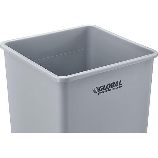Global Industrial Square Plastic Garbage Can, 35 Gallon Capacity, Indoor/Outdoor Rated, 19-1/2"W x 19-1/2"D x 27-4/5"H, Utility Trash Can, No Lid, Gray