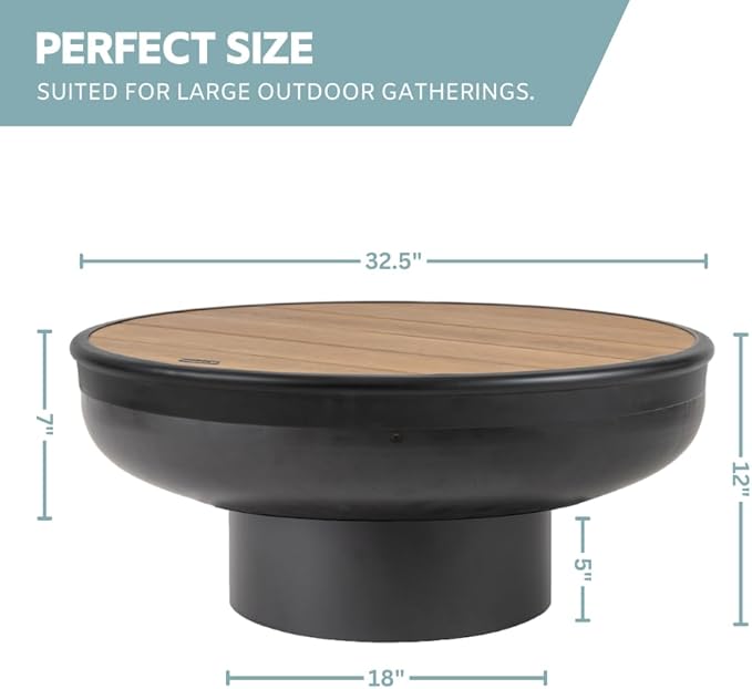 DENKOE 32 Inch Round Fire Pit Table with Fire Pit Grill, Extra Thick, Heavy Duty Fire Bowl, Deep Outdoor Firepit, Wood Burning Firepits for Outside Patio, Backyard Fire Pits, Large BBQ Pit