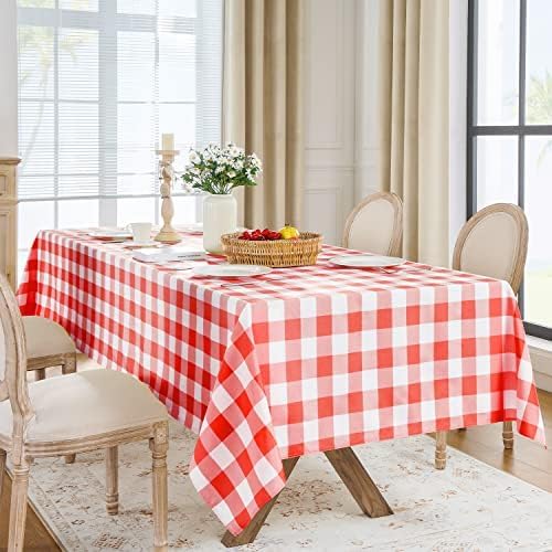 Softalker Gingham Checkered Tablecloth Rectangle - Outdoor Waterproof Buffalo Plaid Table Cloth, Stain Resistant Washable Table Cover for Picnic, Camping - Red and White, 2 Pack - 60 x 102 Inch