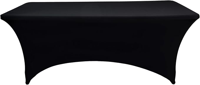 6-Pack 8ft Black Spandex Table Covers for Rectangle Folding Tables - Washable Elastic Tablecloth - Ultimate Fitted Table Protector for Birthday Parties, Trade Shows, Banquet