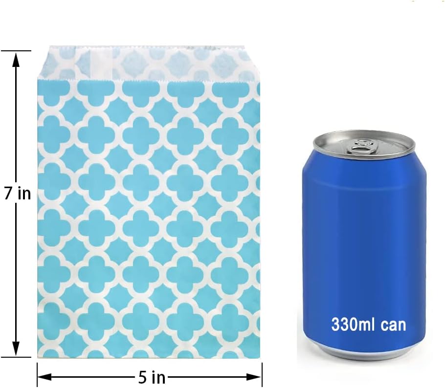 KEYYOOMY 100 Pcs Blue Candy Buffet Bags Small Cookie Bags Polka Dot Paper Treat Bag for Wedding Birthday Party (5 inch x 7 inch)