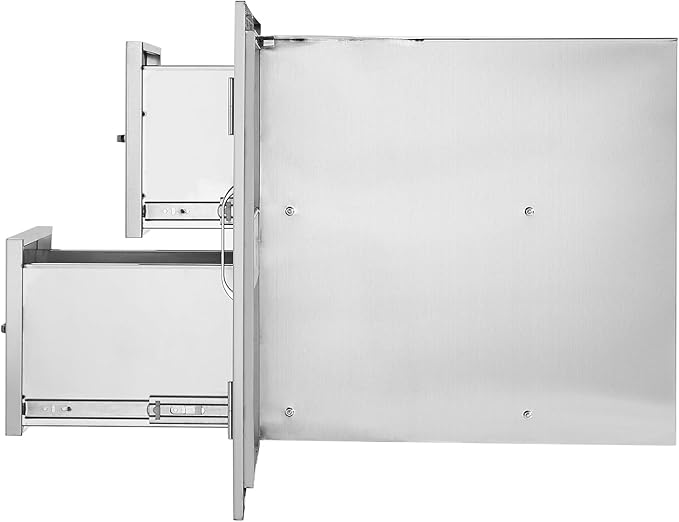 VEVOR Outdoor Kitchen Door Drawer Combo, 32.5" Wx21.7 Hx20.5 D, Access Door Double Drawers with Paper Towel Rack, BBQ Island Drawers with Stainless Steel Handles, 30.7" Wx20 Hx21 D Cutout Size