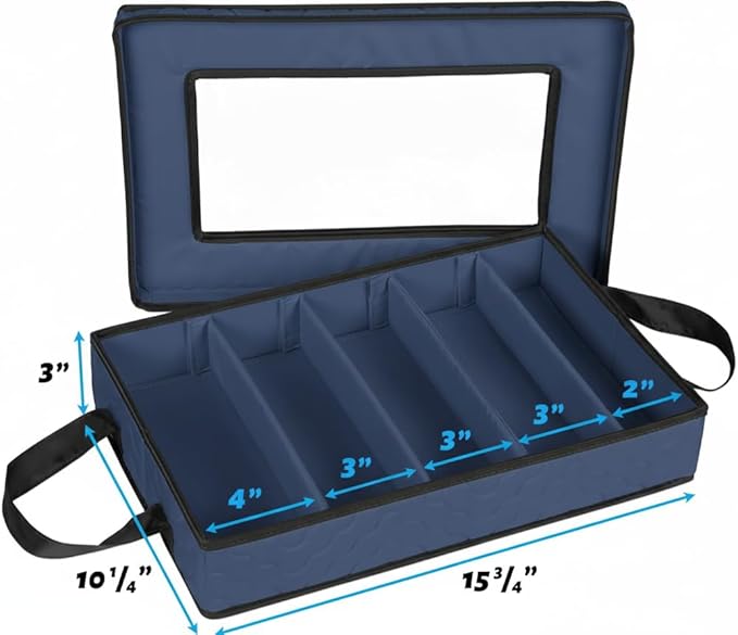 Flatware Storage Case - Durable 5 Compartment Silverware Storage Container Box with Removable Lid and Easy to Carry Handles - Large Capacity Keeps Your Cutlery Organized & Protected - Blue
