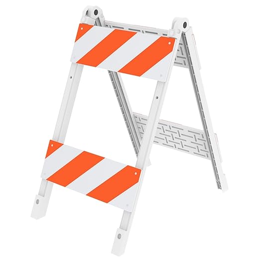 Type II Foldable Traffic Barricade, 1 Pack with Four 8"x24" Panels with Film, Folding Road Safety Barrier for Construction Zones and Traffic Control