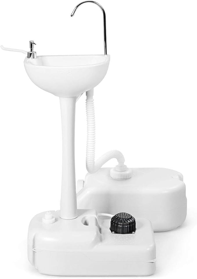 S AFSTAR Portable Hand Sink, Camping Sink with Wheels, 4.5 Gal Water Tank & Soap Dispenser, Rolling Hand Wash Basin Stand W/6.5 Gal Sewage Tank, Foot Pump Hand Wash Station for RV Outdoor Gatherings
