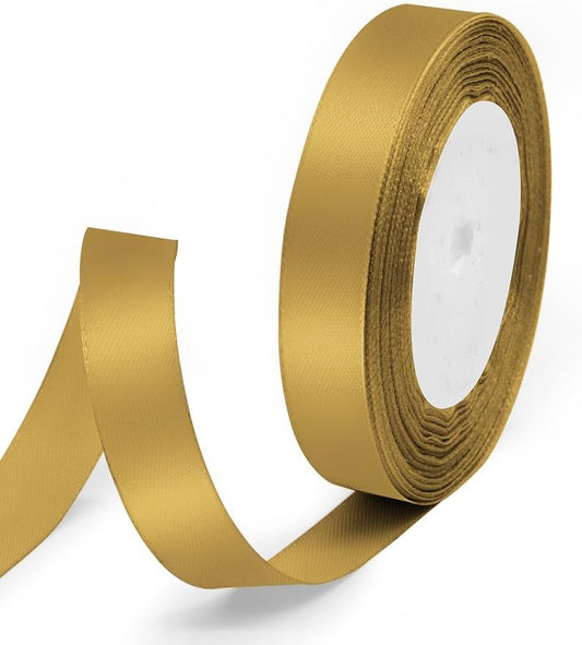 5/8" x 25 Yards Satin Ribbon, Dark Gold Silk Ribbon Ideal for Gift Wrapping, Floral Bouquets, Crafts, Wedding Party Decorations, Christmas and Sewing Projects