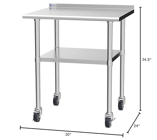 GRIDMANN Stainless Steel Table 30 in. x 24 in., NSF Commercial Kitchen Prep & Work Table w/Backsplash and Wheels