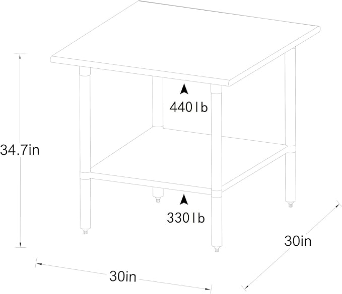 ROCKPOINT Stainless Steel Table for Prep & Work 30x30 Inches, NSF Metal Commercial Kitchen Heavy Duty Table with Adjustable Under Shelf and Table Foot for Restaurant, Home and Hotel