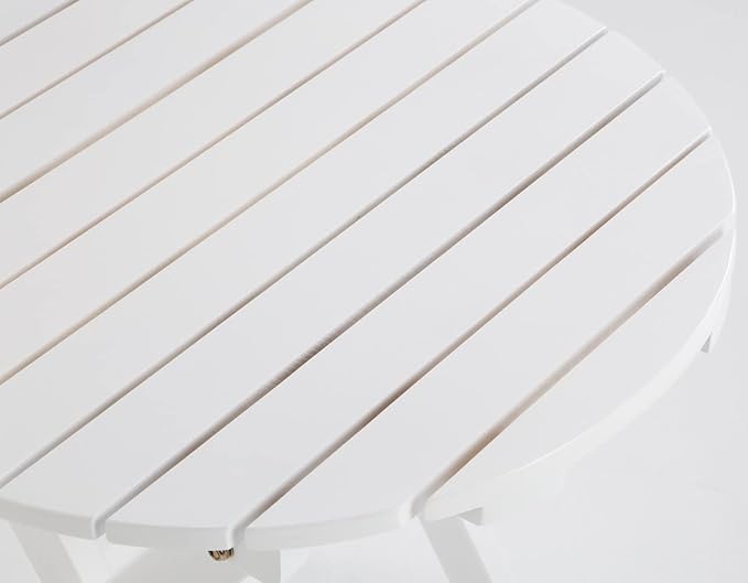 Small Round Folding Side Table Set of 2, Patio Foldable Wooden Outdoor End Tables for Indoor Porch Camping Living Room Bedside Couch, as Coffee Table or Plant Stand, White