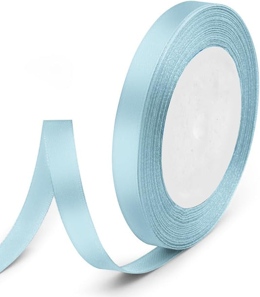 3/8" x 25 Yards Satin Ribbon, Light Blue Silk Ribbon Ideal for Gift Wrapping, Floral Bouquets, Crafts, Wedding Party Decorations, Christmas and Sewing Projects