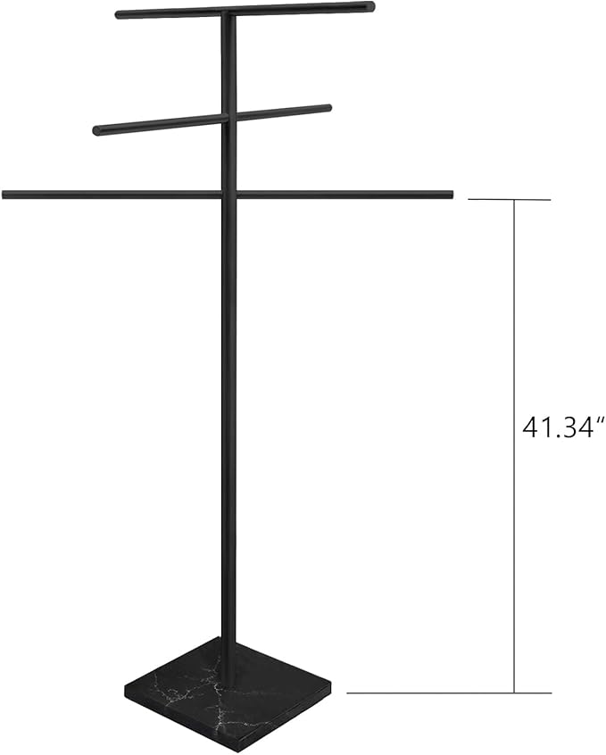 Marble Base Outdoor Standing Towel Rack for Swimming Pool, Hot Tub Or Spa, 304 Stainless Steel 6 Arms Standing Towel Sheet Holder Blanket Drying Rack Matte Black